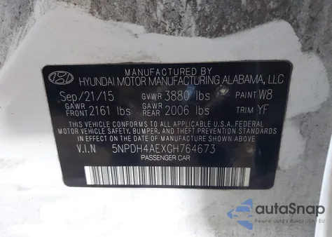 2016 Hyundai Elantra Se z USA, uszkodzony, nr VIN 5NPDH4AEXGH764673